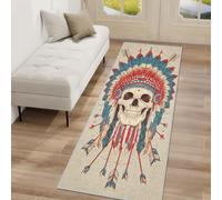Générique Tapis de Couloir TêTe De Mort, Tapis Couloir Antidérapant Boho Indien Tribal Ethnique, Poils Courts Doux Lavable en Machine pour Passage Entrée Décoration de Cuisine, 50x180cm deK100