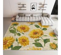 Générique Tapis de Cuisine antidérapant Lavable Doux Rétro Tournesol Fleur Feuille, Tapis de Sol Interieur Paillasson entrée 80 x 150 cm, Devant Evier Douche pour Chambre à Coucher Salon Beige