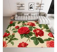 Générique Tapis de Cuisine antidérapant Lavable Doux Vintage Rose Feuilles Fleurs Plantes, Tapis de Sol Interieur Paillasson entrée 90 x 150 cm, Devant Evier Douche pour Chambre à Coucher Salon Beige