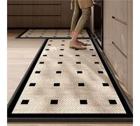 Générique Tapis de Cuisine en Lin, Tapis de Sol antidérapant et Lavable avec Bord ourlé, Tapis Absorbant for Devant de l'évier, décoration de Cuisine(Square Black,45x70cm)