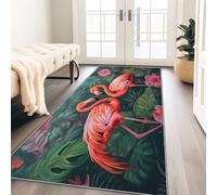 Générique Tapis de Cuisine Tapis Long Couloir 80 x 300 cm, Flamant Rose Peint À l'huile Antidérapant Lavable Surface Douce pour Couloir pour Cuisine, Chambre à Coucher & Couloir, Rose Vert