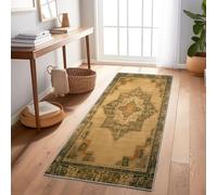 Générique Tapis de Cuisine Tapis Long Couloir 80 x 300 cm, Rétro Antique Antidérapant Lavable Surface Douce pour Couloir pour Cuisine, Chambre à Coucher & Couloir, Brun Vert
