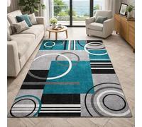 Générique Tapis de décoration,Moderne Art déco, Bleu Sarcelle, Gris, Noir, Blanc, 70 x 120 cm, Tapis pour Salon Descente de lit Chambre, Couloir Halls D'EntréE, Cuisines, Buanderies