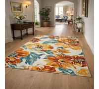 Générique Tapis de décoration,Motif Floral Moderne coloré Orange, Jaune, Bleu, Rouge et Beige, 80 x 120 cm, Tapis de Couloir Salon Chambre Cuisine Balcon, Paillasson Entree, Runners for Hallway