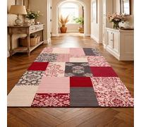 Générique Tapis de décoration,Motif Moderne Oriental à Fleurs Rouge, Gris, Beige et Rose, 70 x 100 cm, Tapis d'entrée d'intérieur Couloir, Salon, Chambre à Coucher, Canapé, Hallway Carpets