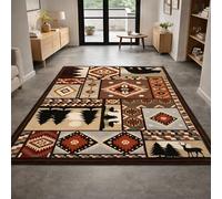 Générique Tapis de décoration,Motif Traditionnel Rouge, Marron, Beige, Noir, Gris, 80 x 120 cm, Tapis de Couloir Salon Chambre Cuisine Balcon, Paillasson Entree, Runners for Hallway