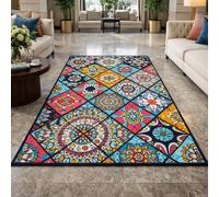 Générique Tapis de décoration,Motifs Multicolores Bleu, Rouge, Jaune, Blanc, Violet, 110 x 180 cm, Tapis Poils Courts Salon Chambre, Table Chaises Salle à Manger Décoration,