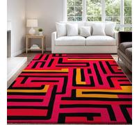 Générique Tapis de Enfant Minimaliste Rouge Jaune Lignes Vif Labyrinthe, 140 x 200 cm Tapis Moquette de Chambre à Poils Ras, Paillasson Intérieur - pour Chambre à Coucher de Salon