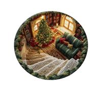Générique Tapis de Noël Rond avec Une Finition en Velours Doux, D | en perspective imprimée, forme plate sans trous ni structures surélevées