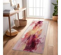 Générique Tapis de Passage Couloir Cuisine Long Antiderapant for Salon Chambre Entree, Tapis à Motif de Peinture À l'huile Abstraite Rose Et Or 80 x 200 cm Rectangle, Peinture À l'huile Bordeaux