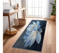 Générique Tapis de Passage Couloir Cuisine Long Antiderapant for Salon Chambre Entree, Tapis à Motif de Peinture À l'huile sur des Plantes Lotus 80 x 200 cm Rectangle, Pétales Bleus