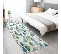 Générique Tapis de Passage Couloir Cuisine Long Antiderapant for Salon Chambre Entree, Tapis à Motif de Feuilles D'Eucalyptus À L'Aquarelle 80 x 300 cm Rectangle, Blanc Vert