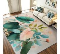 Générique Tapis de Porte Paillasson 80 x 150 cm Interieur Antidérapant Absorbant, Facile à Nettoyer - Aquarelle Moquette, Plante Feuillage Fleur Tapis de Sol Doux pour Chambre, Cuisine, Couloir Rose