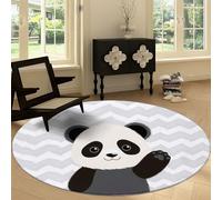 Générique Tapis de Rond Poils Ras 180 cm, Animal Panda Motifs Moirés Impression Salon Couloir Chambre Décor Tapis Rond Antidérapant Lavable Style Dessin Animé pour Coucher Bureau
