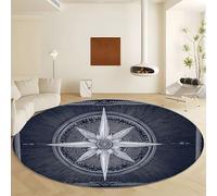 Générique Tapis de Rond Poils Ras 180 cm, Rose des Vents Géométrie Impression Salon Couloir Chambre Décor Tapis Rond Antidérapant Lavable Art Abstrait pour Coucher Bureau