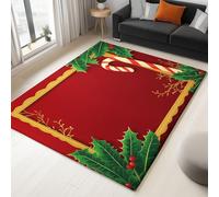 Générique Tapis de Rouge Imprimé, Canne À Sucre Noël Cadre Doré Tapis Poil Court Moquette Doux Antidérapant - Léger Résistant 180 x 240 cm pour Salon Chambre à Coucher Salle à Manger Décoration