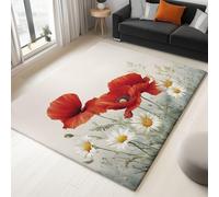 Générique Tapis de Rouge Imprimé, Réaliste Aquarelle Fleurs Tapis Poil Court, Moquette Doux Antidérapant, Léger Résistant pour Salon Chambre à Coucher Salle à Manger Décoration 120 x 170 cm