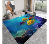 Générique Tapis de Salon 120 x 170 cm sous mer coloré Banc Poissons, Tapis Lavable imprimé Photographie de Nature à Poils Courts - Moquette Coureur antidérapant Doux pour Salon Chambre Salle à Manger