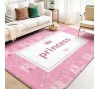 Générique Tapis de Salon 120 x 180 cm Dessin animé Bordure en Forme de cœur, Tapis en Flanelle Imprimé Lavable, Dossier Antidérapant pour Chambre et Séjour, Poil Court Rose