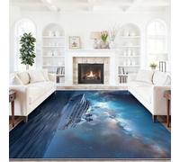 Générique Tapis de Salon 120 x 180 cm Navire de croisière Moderne et côtier, Tapis en Flanelle Imprimé Lavable, Dossier Antidérapant pour Chambre et Séjour, Poil Court Bleu