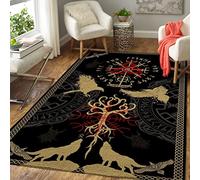 Générique Tapis de Salon 120x160cm Rétro Viking Totem Noeud Celtique Corbeau Flanell Tapis avec Dos en Caoutchouc antidérapant Carpettes Tapis canapé Paillasson Chambre Épaisseur: 0,8cm