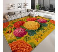 Générique Tapis de Salon 140 x 200 cm à Poils Courts Traditionnel Chinois, Tapis Lavable antidérapant rétro Fleur chrysanthème pour Chambre à Coucher Chambre d'enfant Bureau de Salle à Manger