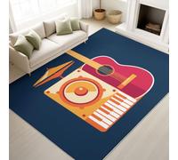 Générique Tapis de Salon 140 x 200 cm, Antidérapant Et Lavable en Machine Tapis, Poil Ras Vintage Musical Guitare Piano Tapis pour Salon, Chambre à Coucher