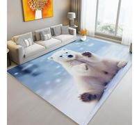 Générique Tapis De Salon 140 x 200 cm, Mignon Animal Ours Polaire à Poils Courts Lavable AntidéRapant Tapis - pour Salle à Manger Bureau Dé Coration Bleu Ciel