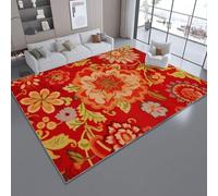 Générique Tapis de Salon 80 x 150 cm Décorations de Fête pour Filles, Tapis D'Intérieur Lavable Rétro Floral Art pour Salon Chambre Salle à Manger Décoration - Rouge