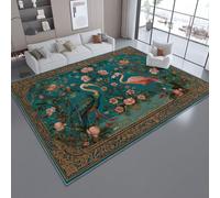Générique Tapis de Salon 80 x 150 cm Décorations de Fête pour Filles, Tapis D'Intérieur Lavable Style Tropical Rétro Floral Flamant Rose pour Salon Chambre Salle à Manger Décoration - Vert