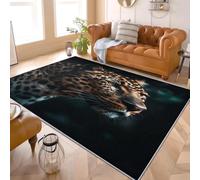 Générique Tapis de Salon 80x150 cm Lavable Antidérapant Poils Ras Moquette Chambre Animaux LéOpard ThèMe Petit Tapis Douce Intérieur pour Chambre d'enfant ou Adulte, Entretien Facile, Noir