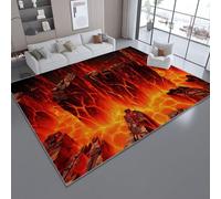 Générique Tapis de Salon 90 x 120 cm Décorations de Fête pour Filles, Tapis D'Intérieur Lavable Abstrait Fantastique Roches Feu pour Salon Chambre Salle à Manger Décoration - Rouge
