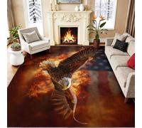 Générique Tapis de Salon Aigle Flammes Drapeau Américain 160 x 230 cm, Tapis Oiseaux Antidérapant et Lavable, Flanelle Moquette à Motifs Rouge Foncé pour Salle à Manger Cuisine Couloir