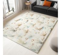 Générique Tapis de Salon Aquarelle Plage Coquillages Herbe 120 x 180 cm Poil Court Moderne Chambre Enfant Adulte Tapis, Beige Doux Lavable Antidérapant Moquette, pour Entrée, Cuisine, Couloir