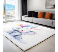Générique Tapis De Salon Bébé Éléphant Aquarelle Ballons 90 x 150 cm pour Chambre à Coucher Bureau Chambre d'enfant décoratif Anti-dérapant Flanelle Tapis Blanc lavables