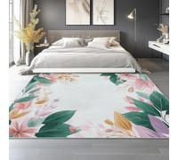Générique Tapis de Salon Blanc 50x80 cm, Motif Minimaliste Feuilles Fleurs - Tapis Lavable à Poil Court antidérapant Doux pour Chambre Salle à Manger Chambre d’Adulte