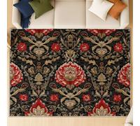 Générique Tapis de Salon Boho antidérapant à Poils Courts, ce Tapis Ultra Doux est Parfait pour Un Usage Quotidien., Mystique étrange Fleurs, Or Rouge, 90 X 150 cm