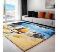 Générique Tapis de Salon Chambre Bleu, Tapis Enfant Adulte Peinture À l'huile Animal Cheval Antidérapant Poil Court Léger Résistant Doux 160x230 cm Salle à Manger Bureau Design