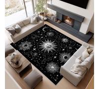 Générique Tapis de Salon Éléments célestes Soleil Lune étoiles Grand Tapis Lavable Super Doux et Antidérapant, Moquette Poil Ras Chambre pour Manger l'entrée et la Cuisine - 60x90 cm Noir