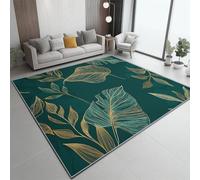 Générique Tapis de Salon Émeraude 60x90 cm, Motif Abstrait Feuilles Tropicales - Tapis Lavable à Poil Court antidérapant Doux pour Chambre Salle à Manger Chambre d’Adulte