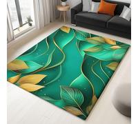 Générique Tapis de Salon Feuilles dorées Plantes 3D- Grand Tapis Lavable Super Doux et Antidérapant, Moquette Poil Ras Chambre, pour Manger, l'entrée et la Cuisine, 80 cm x 150 cm, Vert