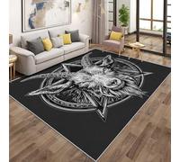 Générique Tapis de Salon Gothique Tête de Chèvre 50x80cm, Pentacle Baphomet Tapis Antidérapant à Poils Ras Lavable en Machine Rectangulaire pour Chambre Cuisine Bureau