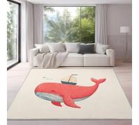 Générique Tapis De Salon, Grand Dessin animé Tapis De Couloir, Chambre Décor Tapis Antidérapant, Tapis Mignon Voilier Baleine Beige Rose Confortable pour Coucher Bureau Hôtel 140 x 200 cm