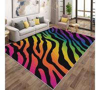 Générique Tapis de Salon Imprimé Zèbre Coloré 150x150cm, Lignes Abstrait Moderne Tapis Antidérapant à Poils Ras Lavable en Machine Carré pour Chambre Cuisine Bureau