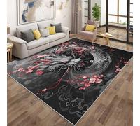 Générique Tapis de Salon Japonais Dragon 80x120cm, Mythique Animaux Fleurs de Cerisier Tapis Antidérapant à Poils Ras Lavable en Machine Rectangulaire pour Chambre Cuisine Bureau QAZ18