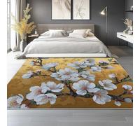 Générique Tapis de Salon Jaune 100x150 cm, Motif Rétro Amandier Fleurs - Tapis Lavable à Poil Court antidérapant Doux pour Chambre Salle à Manger Chambre d’Adulte