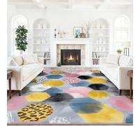 Générique Tapis de Salon Jaune Rosé, Tapis Moquette de Chambre à Poils Ras - Éléments Dynamiques Géométrie Hexagones Doux Paillasson Intérieur pour Chambre à Coucher de Salon 140 x 200 cm