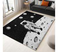 Générique Tapis de Salon Lavable en Machine 120x180 cm - Faible Poil Entretien Facile Antidérapant avec BD Espace Astronaute Imprimé Tapis Chambre pour Chambre d'enfant Le Bureau à Domicile, Noir