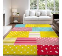 Générique Tapis de Salon Lavable en Machine 140 x 200 cm Tapis antidérapant, Tapis de Chambr Moderne À Carreaux Rayures Pois pour Le Salon, l'entrée, la Chambre et la Cuisine, Coloré