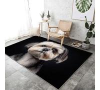 Générique Tapis de Salon Lavable en Machine 140x200 cm - Faible Poil Entretien Facile Antidérapant avec Animal Shih Tzu Imprimé Tapis Chambre pour Chambre d'enfant Le Bureau, Noir